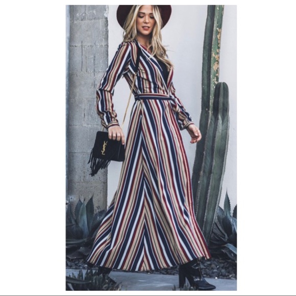 BOHO CHIC LONG STRIPED BELTED SHIRT DRESS - Picture 2 of 7